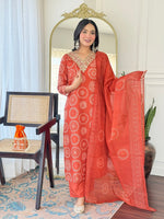 Thumbnail for The52 Women's Gorgeous Rayon Embroidery Straight Kurta with Pant And Dupatta Set