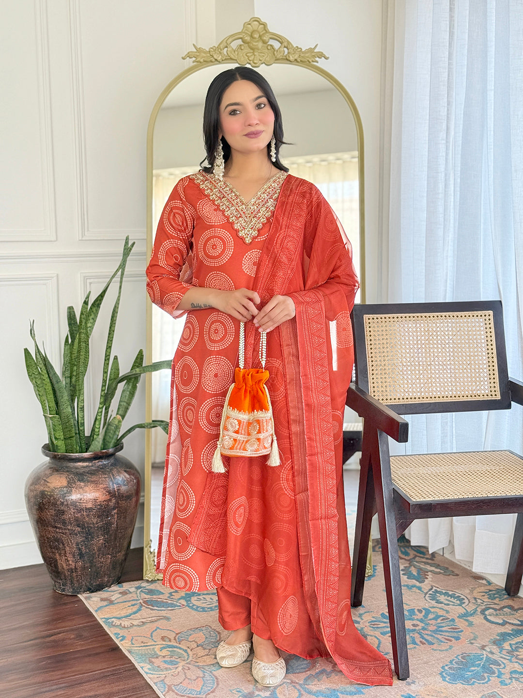 The52 Women's Gorgeous Rayon Embroidery Straight Kurta with Pant And Dupatta Set