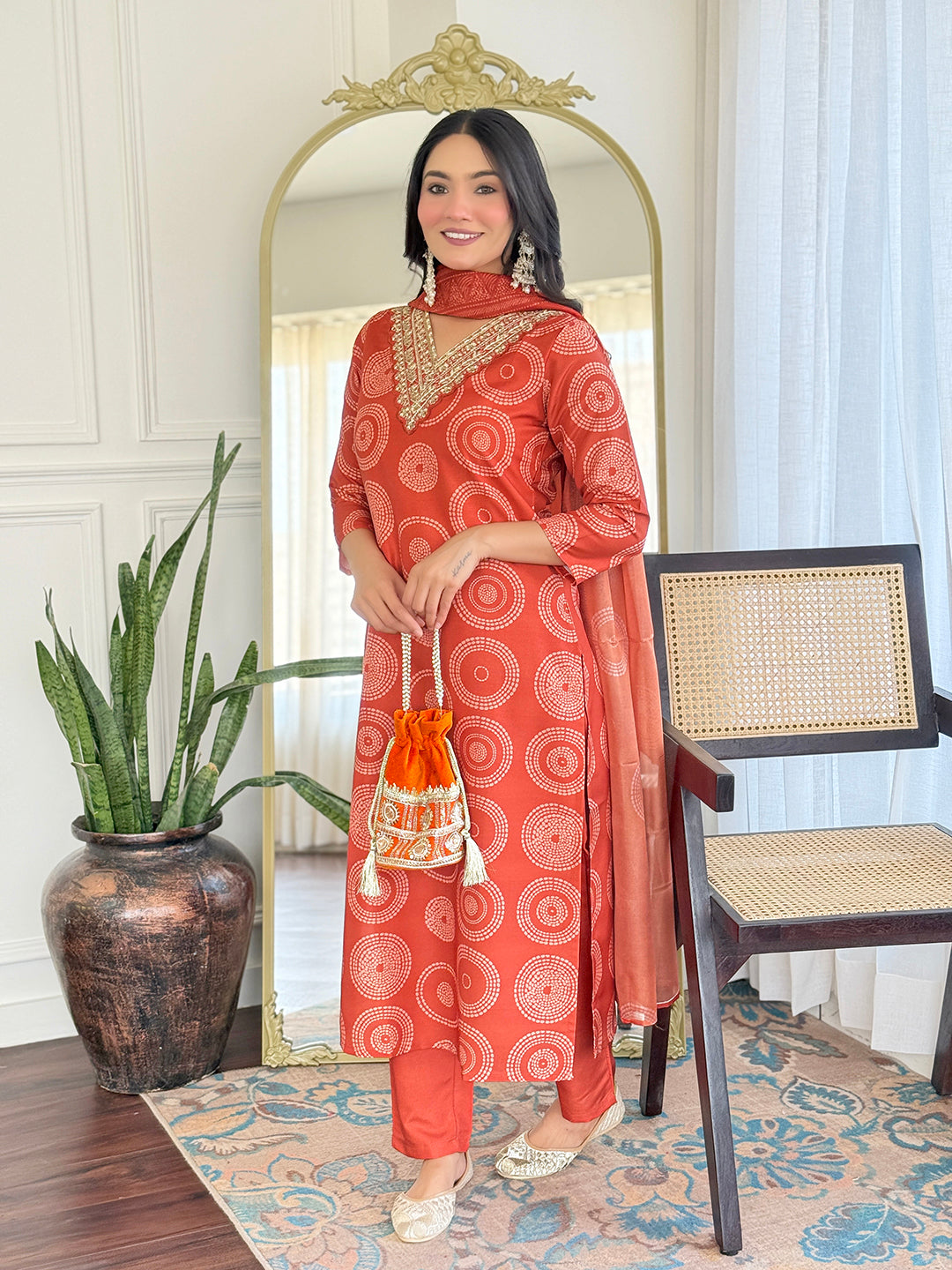 The52 Women's Gorgeous Rayon Embroidery Straight Kurta with Pant And Dupatta Set