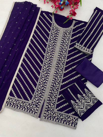 Anaita Violet Georgette Semi Stitched Suit with Embroidery Coding & Sequence Work - Dista