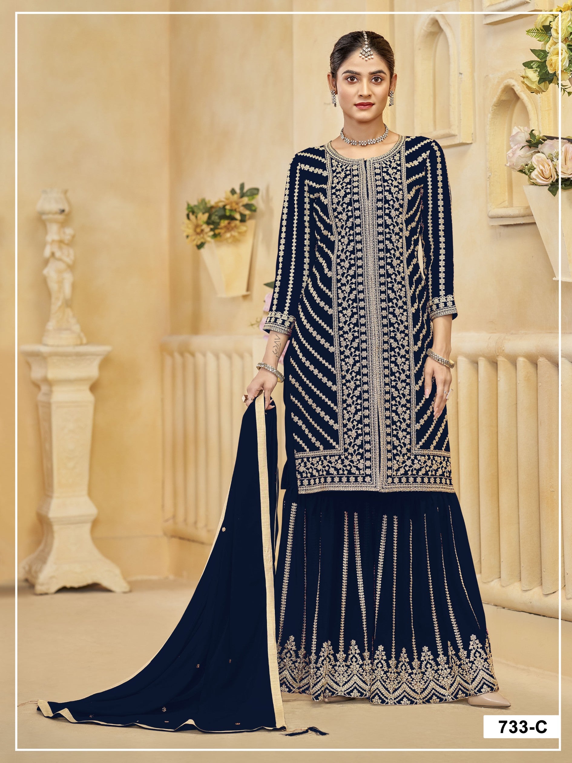 Anaita D Blue Georgette Semi Stitched Suit with Embroidery Coding & Sequence Work - Dista