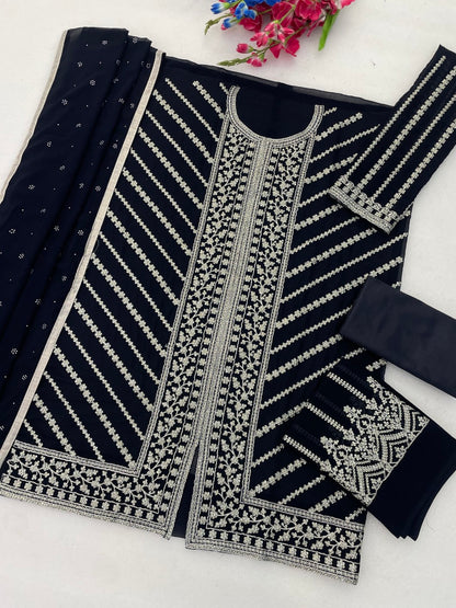 Anaita D Blue Georgette Semi Stitched Suit with Embroidery Coding & Sequence Work - Dista