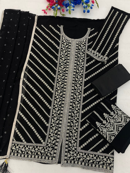 Anaita Black Georgette Semi Stitched Suit with Embroidery Coding & Sequence Work - Dista