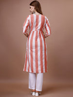Thumbnail for Ode by House of Pataudi White Striped Straight Kurta - Distacart