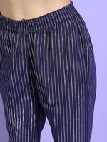 Thumbnail for Vishudh Women Blue Striped Pure Cotton Kurta with Trousers & With Dupatta