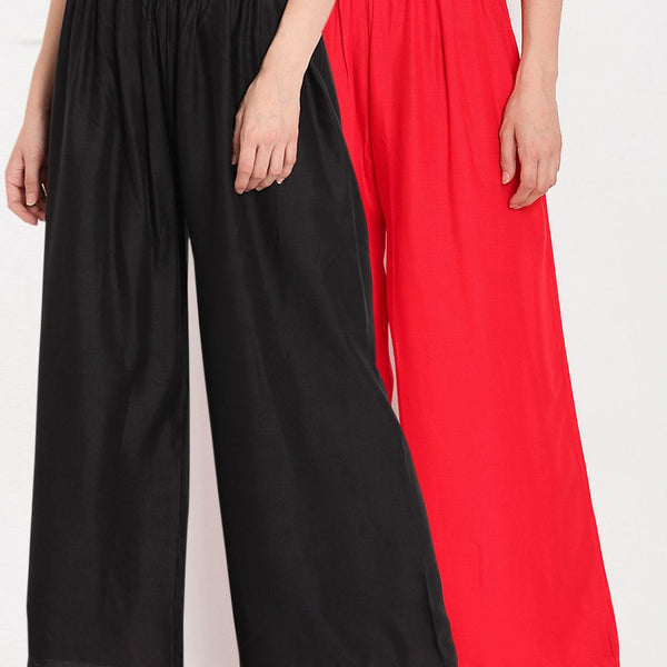 TAG 7 Women Pack of 2 Black & Red Solid Flared Palazzos - Distacart