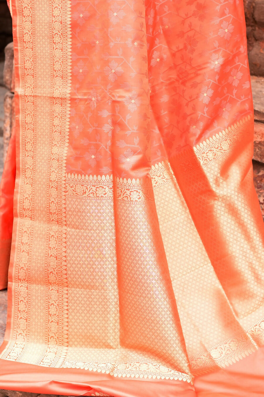 Joban Fashion Peach Banarasi Katan Pure Handloom Banarasi Silk Saree