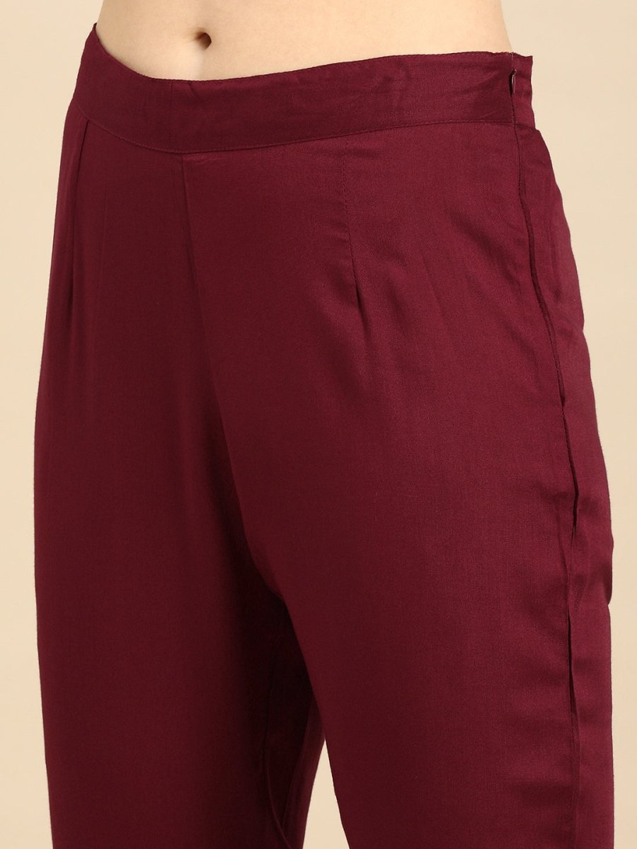 All About You Women Maroon Printed Kurta with Trousers - Distacart