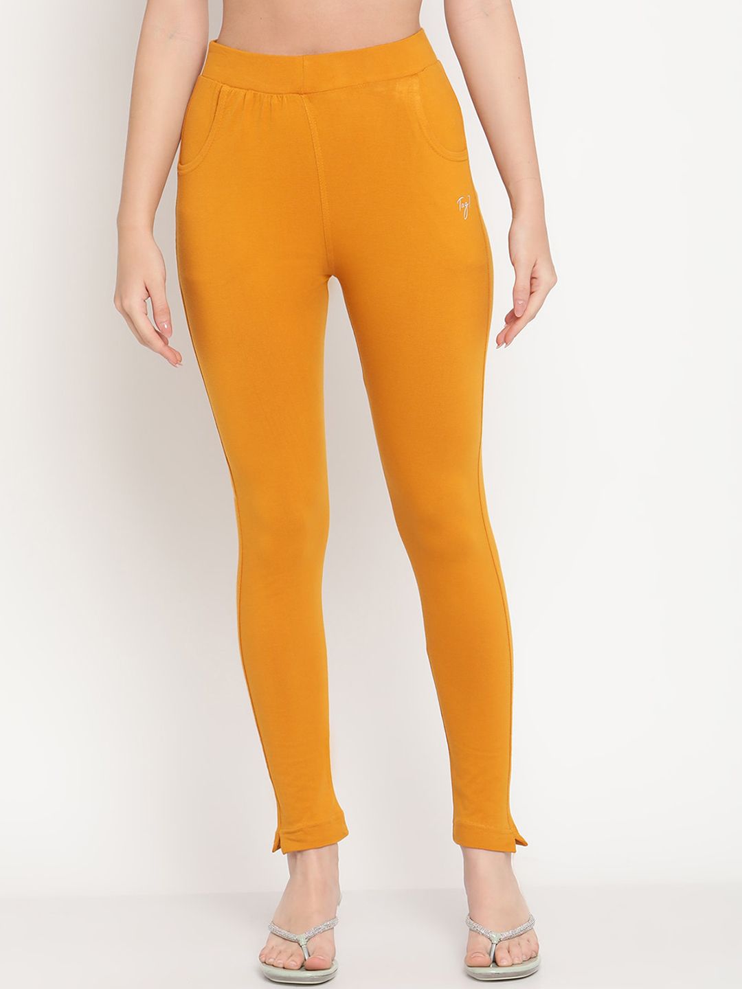 TAG 7 Women Navy Blue & Mustard Yellow Pack of 2 Straight Fit Ankle-Length Leggings - Distacart