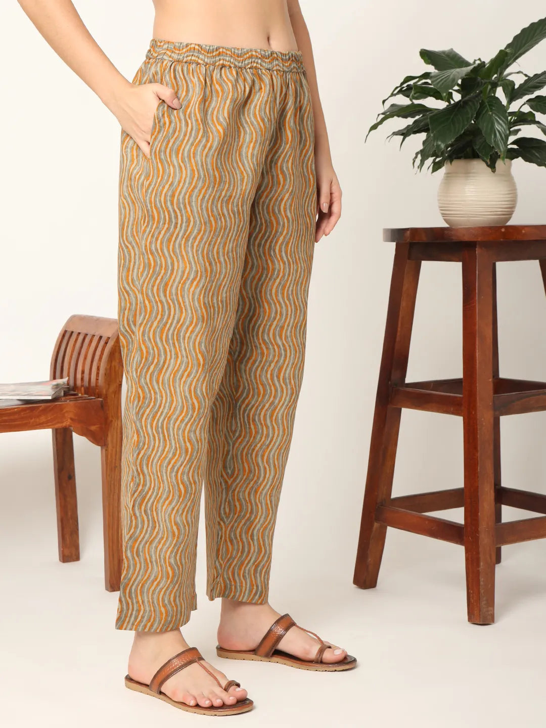 Yufta Mustard And Gray Cotton Dori_Embroidery Kurta Dupatta Pant Set