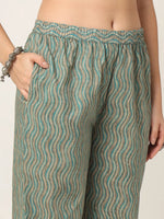 Thumbnail for Yufta Cotton Teal Blue And Grey Cotton Dori_Embroidery Kurta Dupatta Pant Set