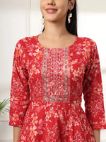 Thumbnail for Yufta Pure Cotton Red Anarkali Dupatta Pant Set
