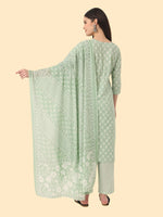 Thumbnail for Yufta Green Ethnic Motifs Embroidered Regular Chikankari Pure Cotton Kurta with Trousers & With Dupatta