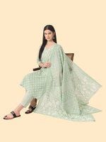Thumbnail for Yufta Green Ethnic Motifs Embroidered Regular Chikankari Pure Cotton Kurta with Trousers & With Dupatta