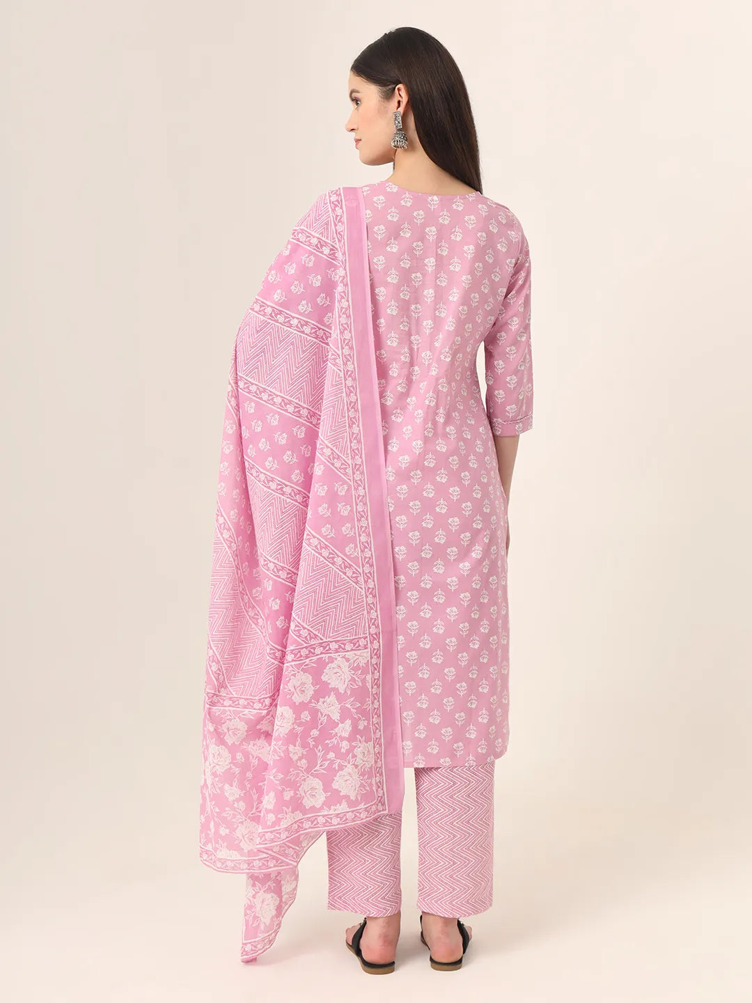 Yufta Pure Cotton Pink Kurta Dupatta Pant Set