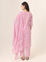 Thumbnail for Yufta Pure Cotton Pink Kurta Dupatta Pant Set