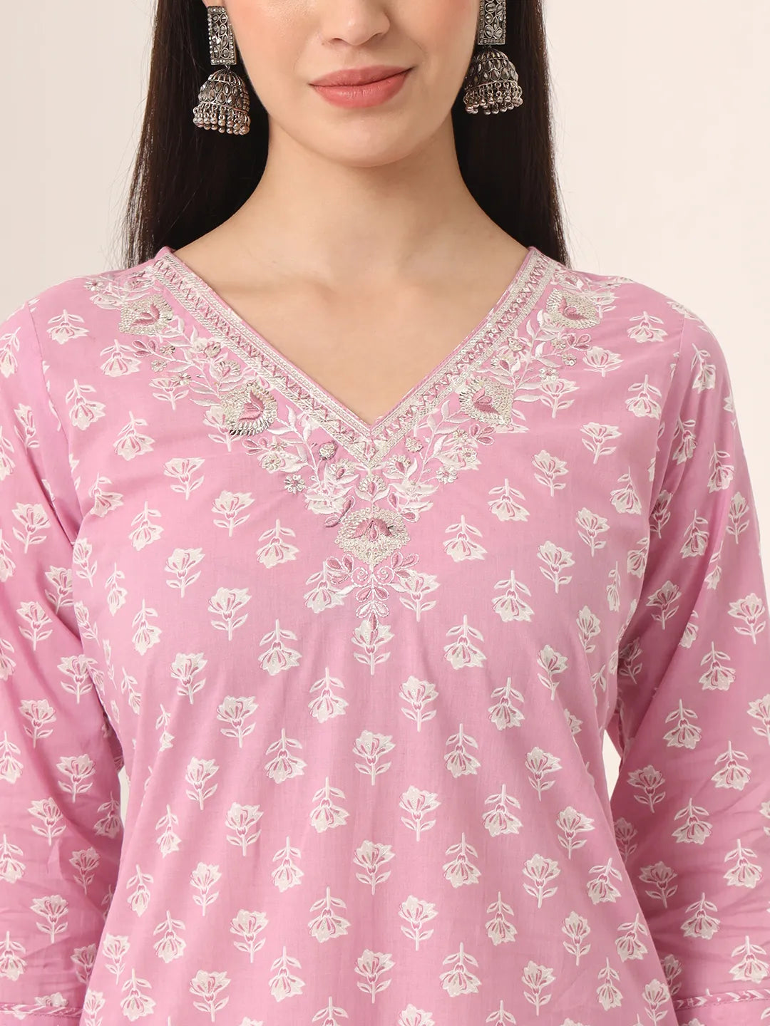 Yufta Pure Cotton Pink Kurta Dupatta Pant Set