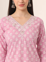 Thumbnail for Yufta Pure Cotton Pink Kurta Dupatta Pant Set