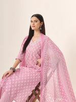 Thumbnail for Yufta Pure Cotton Pink Kurta Dupatta Pant Set