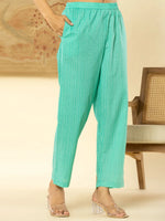 Thumbnail for Yufta Pure Cotton Turquoise Blue Floral Embroidery Kurta Dupatta Pant Set