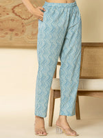 Thumbnail for Yufta Pure Cotton Sky Blue Floral Embroidery Kurta Dupatta Pant Set