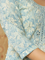 Thumbnail for Yufta Pure Cotton Sky Blue Floral Embroidery Kurta Dupatta Pant Set