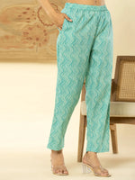 Thumbnail for Yufta Pure Cotton Sea Green Floral Embroidery Kurta Dupatta Pant Set - Distacart