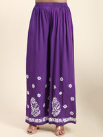 Thumbnail for HOUSE OF KARI Women Purple Floral Embroidered Chikankari Pure Cotton Kurta with Palazzos - Distacart