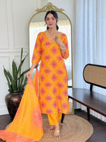 Thumbnail for The52 Women's Beautiful Rayon Embroidery work Straight Kurta with Pant and Dupatta Set