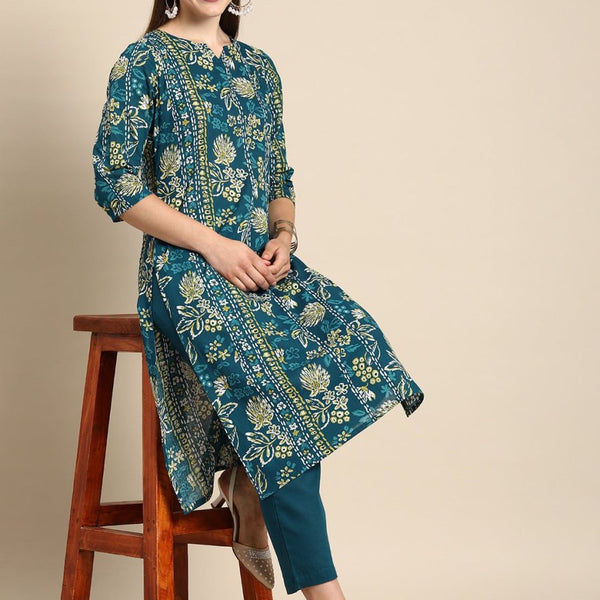 Anouk Women Floral Printed Pure Cotton Kurta with Trousers - Distacart