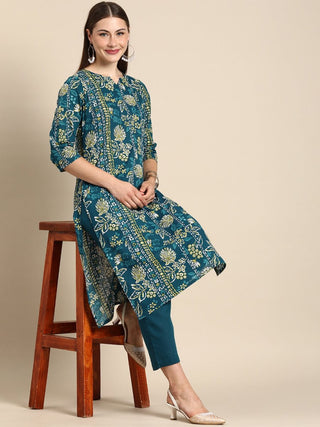 Anouk Women Floral Printed Pure Cotton Kurta with Trousers - Distacart