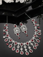 Thumbnail for NVR Women's silver plated Maroon CZ stone handcrafted jewellery set - Distacart