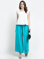 Thumbnail for TAG 7 Women Set Of 2 White & Blue Flared Ethnic Palazzos