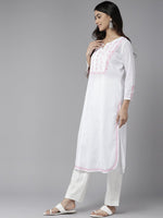 Thumbnail for ADA Ethnic Motifs Embroidered Chikankari Cotton Kurta - Distacart