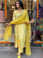 Thumbnail for Kalini Floral Printed Sequinned Straight Kurta & Trousers With Dupatta - Distacart