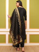 Thumbnail for Vishudh Black Round Neck Floral Regular Straight Kurta with Palazzos & With Dupatta