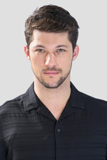 Thumbnail for Xkind Black Horizontal Pleated Stripes Relaxed Fit Shirt