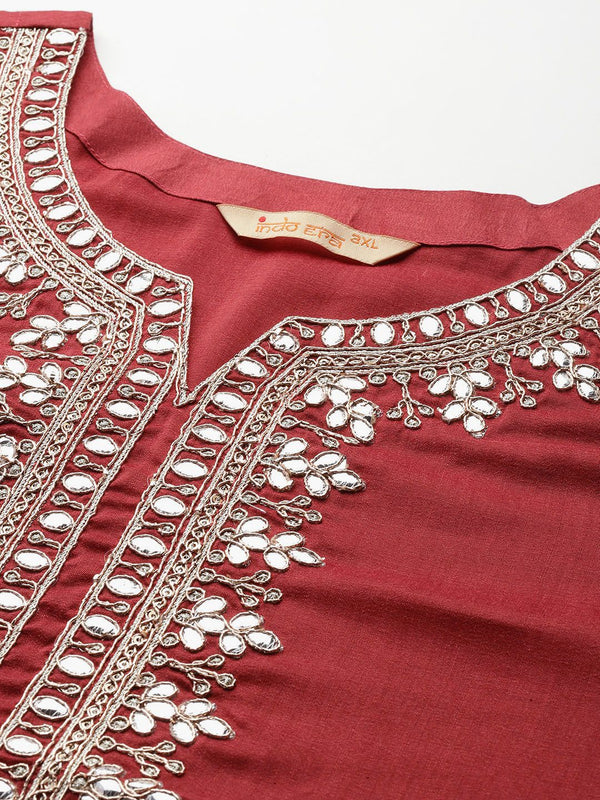 Indo Era Plus Size Ethnic Motifs Embroidered Gotta Patti Kurta Set