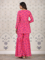Thumbnail for Ode by House of Pataudi Red Bandhani Printed Angrakha A-Line Kurti With Sharara