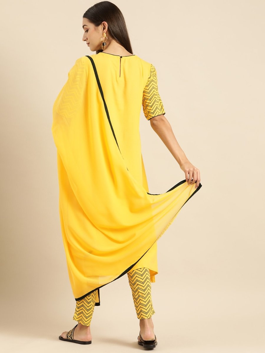 All About You Women Yellow Printed Kurta with Trousers & With Dupatta - Distacart