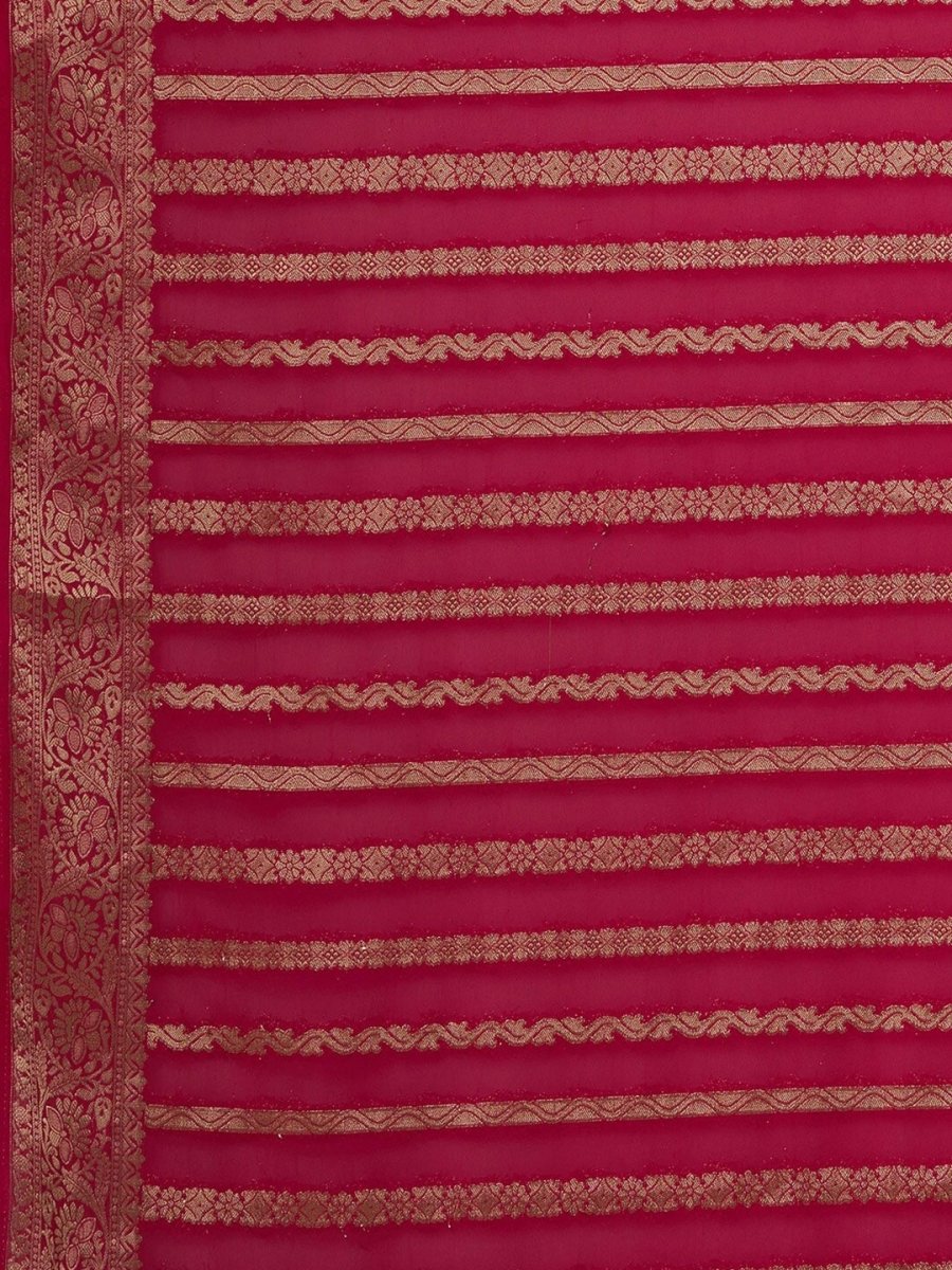 Anouk Pink & Gold-Toned Woven Design Zari Pure Georgette Kanjeevaram Saree - Distacart