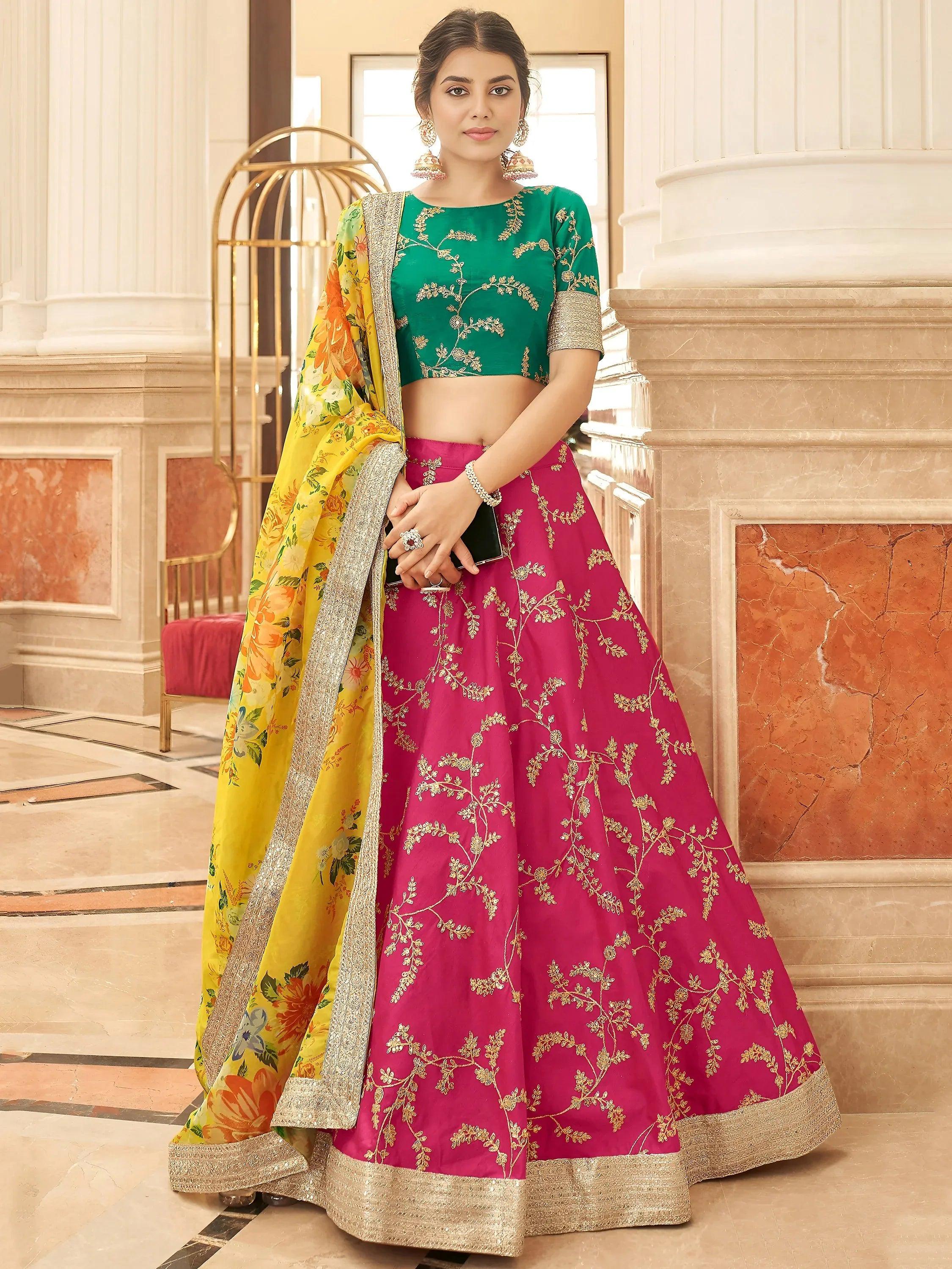 Tulsi Art Fascinating Pink Sequins Work Art Silk Lehenga Choli With Dupatta - Dista