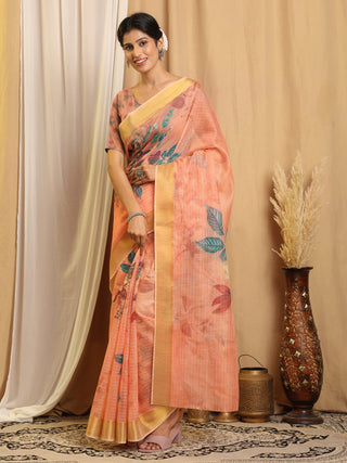 Shivam Fabrics Pink Chanderi Fabric Printed Saree