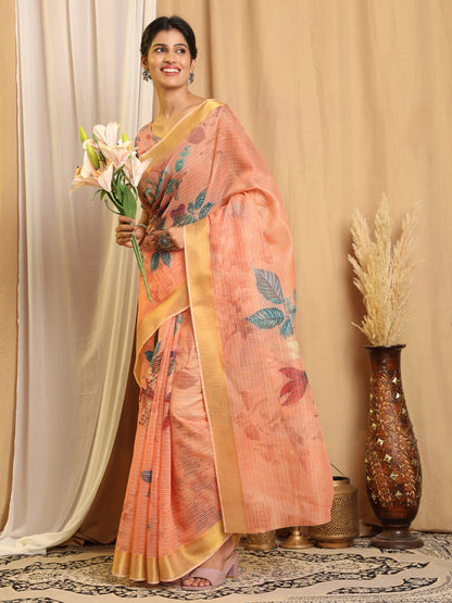 Shivam Fabrics Pink Chanderi Fabric Printed Saree - Distacart