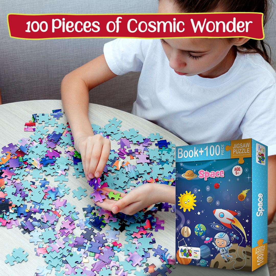 Advit Toys Educational Space Jigsaw Puzzle Game for Kids, Girls & Boys Fun and Learn | Educational Space Puzzle for Learning & Skill Development (100 Pieces + Book Inside) - Dista