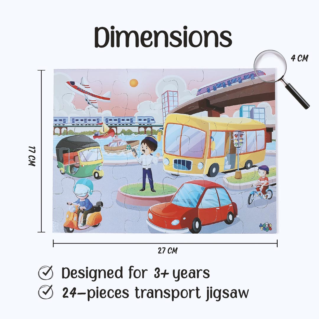 Advit Toys Educational Transport Jigsaw Puzzles for Kids Age 5+ Years in Multicolour | Transport Learning Puzzle for Kids (24 Pieces + Book Inside) - Dista