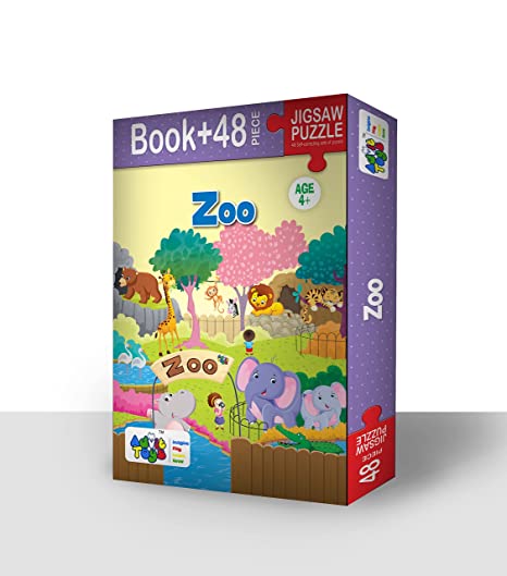 Advit Toys Educational Zoo Animal Jigsaw Puzzle | Educational Learning Puzzle & Gift for Kids (48 Pieces + Book) - Dista