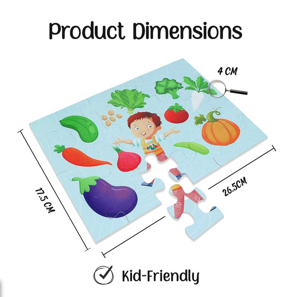 Advit Toys Vegetables Jigsaw Puzzle for Kids Boys and Girls | Vegetable Learning Puzzle for Toddlers 2+ Years (24 Pieces + Book Inside) - Dista