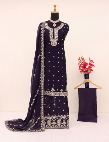 Anaita Violet Heavy Vichitra Silk Suit With Sequence & Multi Work - Distacart