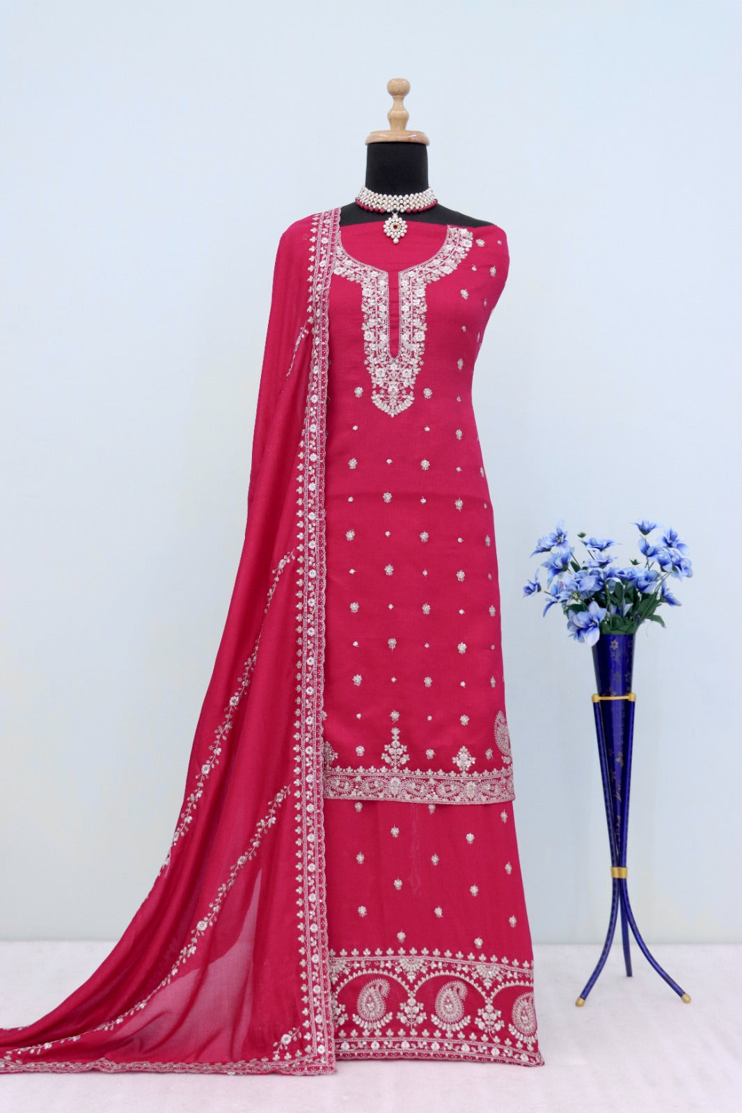 Anaita Red Heavy Vichitra Silk Suit With Sequence & Multi Work - Distacart